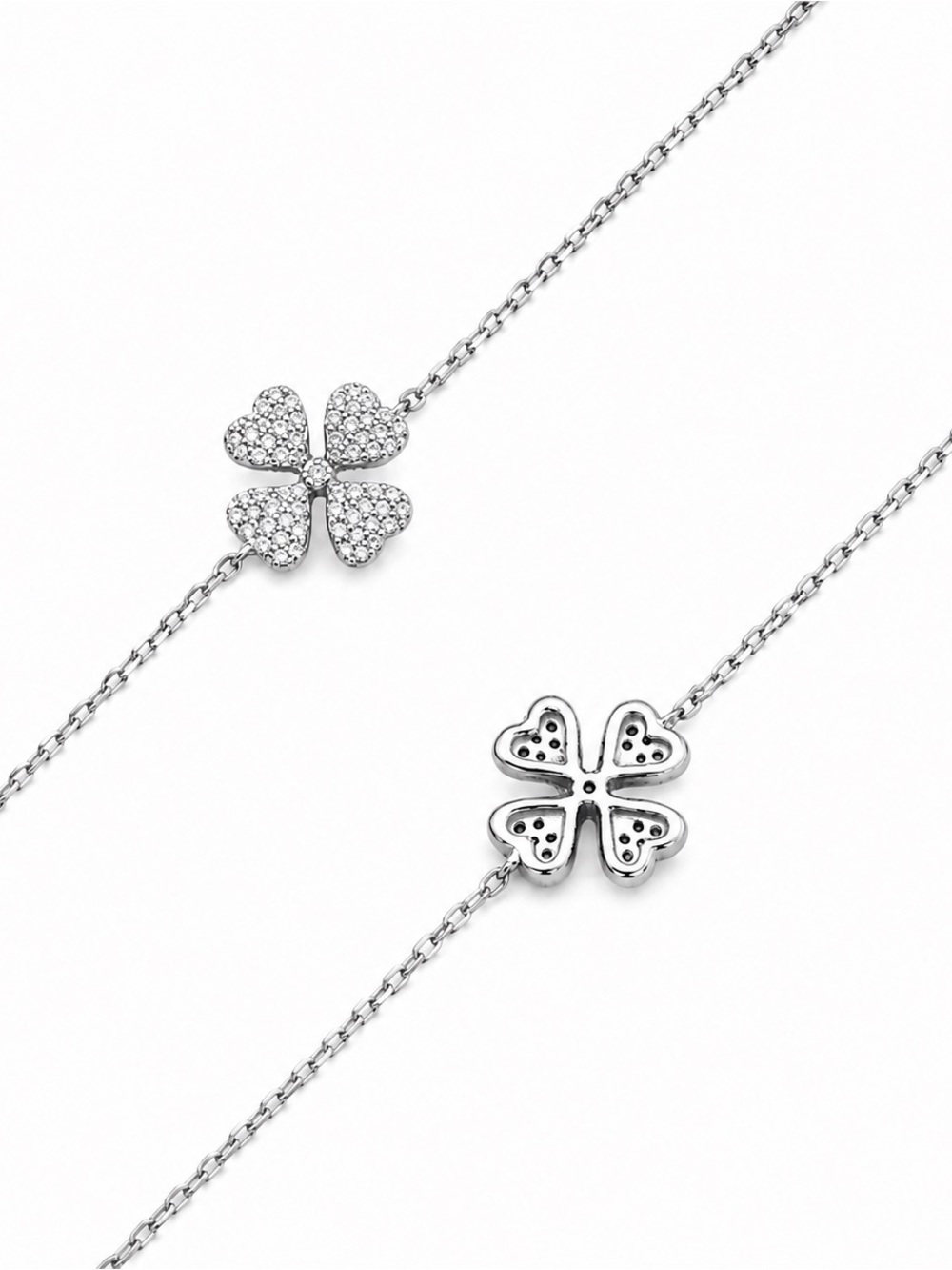 WHITE SOLID GOLD DIAMOND PAVÉ CLOVER FLOWER BRACELET - BRAND NEW